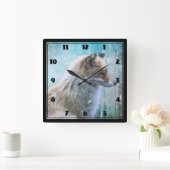 Schattigee Furry Fox op Blue Grunge Achtergrond Vierkante Klok (Huis)