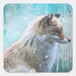 Schattigee Furry Fox op Blue Grunge Achtergrond Vierkante Sticker