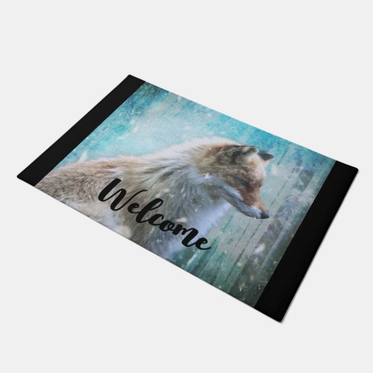 Schattigee Furry Fox op Blue Grunge Achtergrond We Deurmat (Schuin)