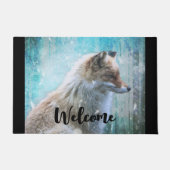 Schattigee Furry Fox op Blue Grunge Achtergrond We Deurmat (Voorkant)