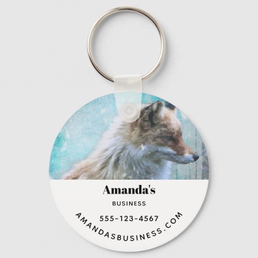 Schattigee Furry Fox op Blue Grunge Achtergrond Za Sleutelhanger (Voorkant)