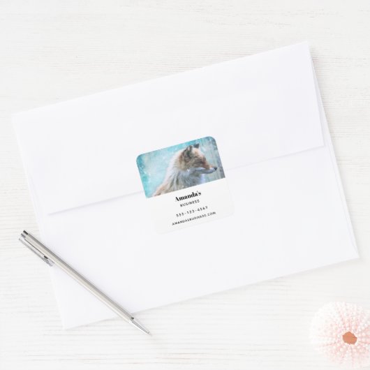 Schattigee Furry Fox op Blue Grunge Achtergrond Za Vierkante Sticker (Envelop)