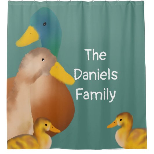 Schattigee Fuzzy eendenfamilie Douchegordijn (Voorkant)