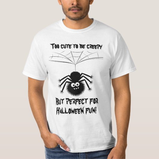 Schattigee Fuzzy Spider hangend aan Web Cartoon De T-shirt (Voorkant)