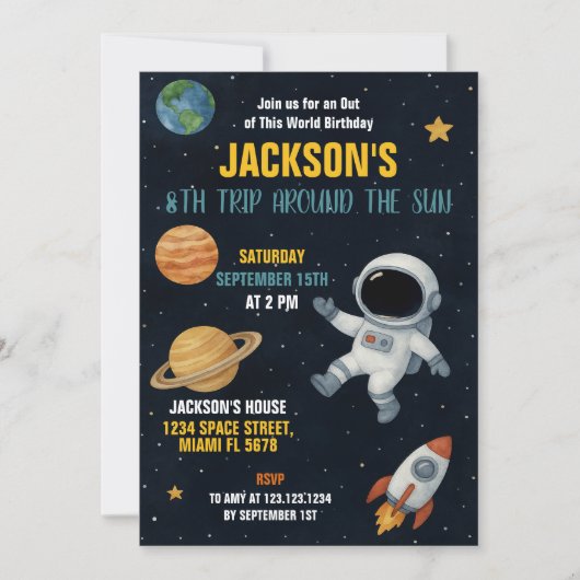 Schattigee Galaxy Rocket Party Uitnodigen Kaart (Voorkant)