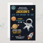 Schattigee Galaxy Rocket Party Uitnodigen Kaart (Voorkant / Achterkant)