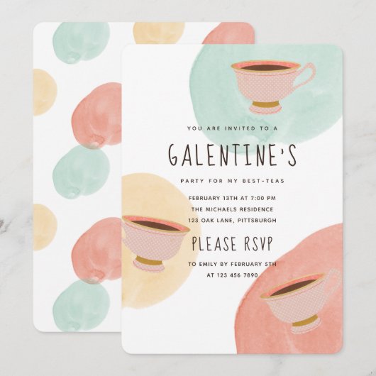Schattigee Galentine's Day Best-Teas Party Kaart (Voorkant / Achterkant)