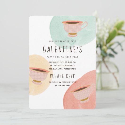 Schattigee Galentine's Day Best-Teas Party Kaart (Staand voorkant)