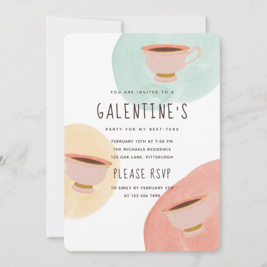 Schattigee Galentine's Day Best-Teas Party Kaart (Voorkant)