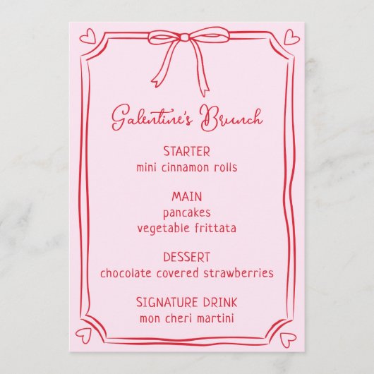 Schattigee Galentine's Day Brunch Roze & Rode Boog Menu (Voorkant)