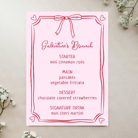 Schattigee Galentine's Day Brunch Roze & Rode Boog Menu