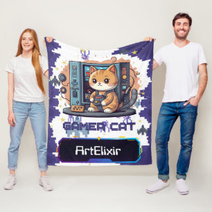 Schattigee Gamer Cat Blauwe Print Fleece Deken