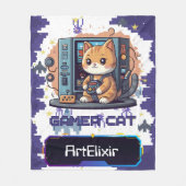 Schattigee Gamer Cat Blauwe Print Fleece Deken (Voorkant)