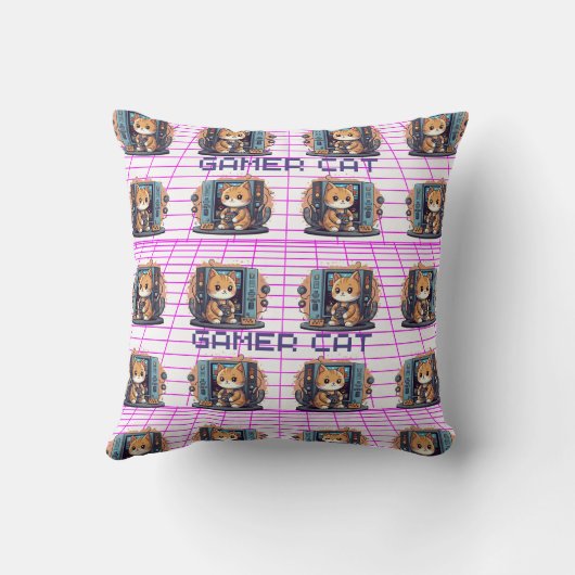 Schattigee Gamer Cat Blauwe Print Kussen (Achterkant)