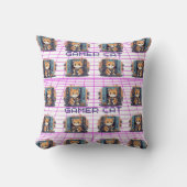 Schattigee Gamer Cat Blauwe Print Kussen (Voorkant)