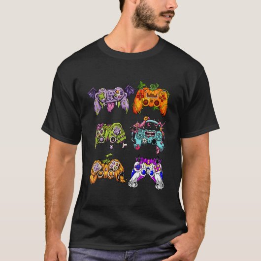 Schattigee Gamer Halloween Game Controller Skeleto T-shirt (Voorkant)