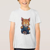 Schattigee gamer kat met gloeiende ogen en spelbes Tri-Blend shirt (Voorkant)