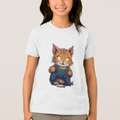 Schattigee gamer kat met gloeiende ogen en spelbes Tri-Blend shirt (Voorkant)