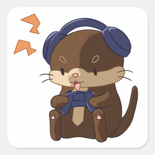 Schattigee gamer otter spelen met controller vierkante sticker (Voorkant)
