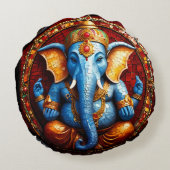 Schattigee Ganesh Blue Elephant God Rond Kussen (Achterkant)