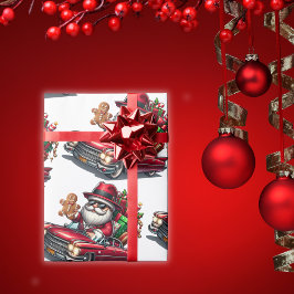 Schattigee Gangster Santa in Cadillac | Cadeaupapier