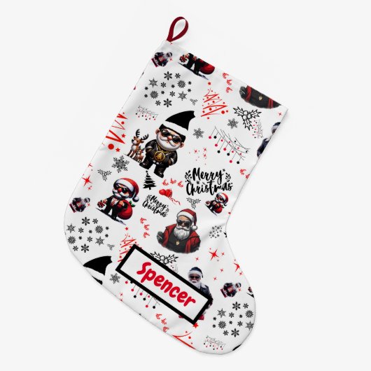 Schattigee Gangster Santa Vrolijk Kerstfeest op Wi Grote Kerstsok (Voorkant (Hangend))