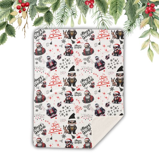 Schattigee Gangster Santa Vrolijk Kerstfeest op Wi Sherpa Deken