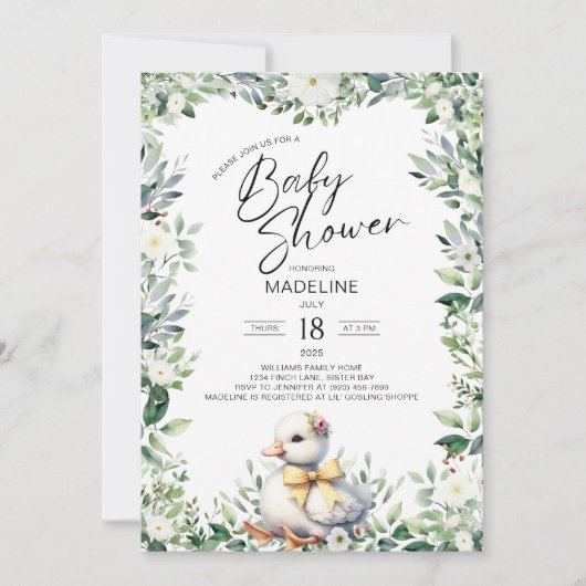 Schattigee Gans met Boog Baby shower Uitnodiging (Voorkant)