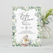 Schattigee Gans met Boog Baby shower Uitnodiging (Staand voorkant)