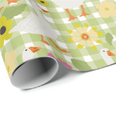 Schattigee ganzen met handgetekende bloemen - Gree Cadeaupapier (Rol Hoek)