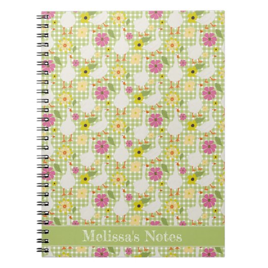 Schattigee ganzen met handgetekende bloemen - Gree Notitieboek (Voorkant)