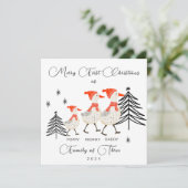 Schattigee ganzenfamilie van drie eerste kerstdage feestdagenkaart (Staand voorkant)