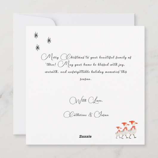 Schattigee ganzenfamilie van drie eerste kerstdage feestdagenkaart (Achterkant)