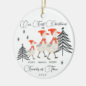 Schattigee ganzenfamilie van drie eerste kerstdage keramisch ornament (Links)