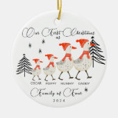 Schattigee ganzenfamilie van vier eerste kerstdage keramisch ornament (Voorkant)