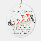 Schattigee ganzenfamilie van vier eerste kerstdage keramisch ornament (Links)
