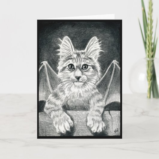 Schattigee Gargoyle Cat zwart wit Halloween kaart (Voorkant)