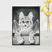 Schattigee Gargoyle Cat zwart wit Halloween kaart (Gele Bloem)