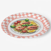 Schattigee garnalen pasta liefhebbers diner papieren bordje (Gekanteld)