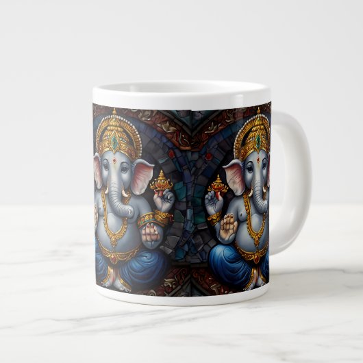 Schattigee Garnesh God in olifant vorm blauw mozaï Grote Koffiekop (Voorkant rechts)