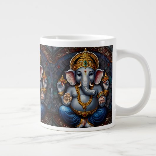 Schattigee Garnesh God in olifant vorm blauw mozaï Grote Koffiekop (Rechts)
