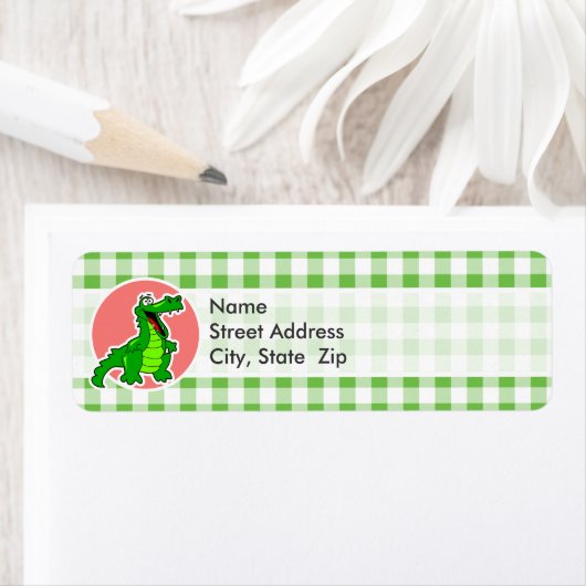 Schattigee Gator; Groene Gingham Etiket (Insitu)