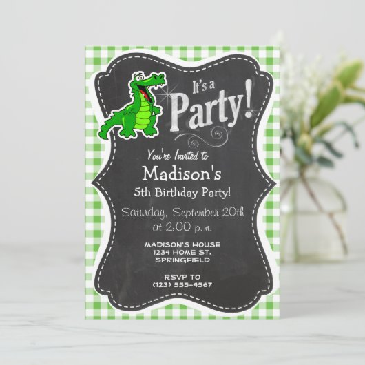 Schattigee Gator; Groene Gingham Kaart (Staand voorkant)