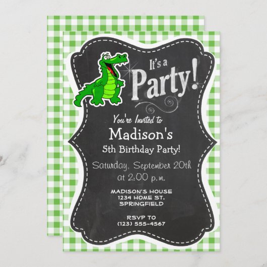 Schattigee Gator; Groene Gingham Kaart (Voorkant / Achterkant)