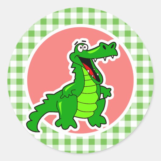Schattigee Gator; Groene Gingham Ronde Sticker (Voorkant)