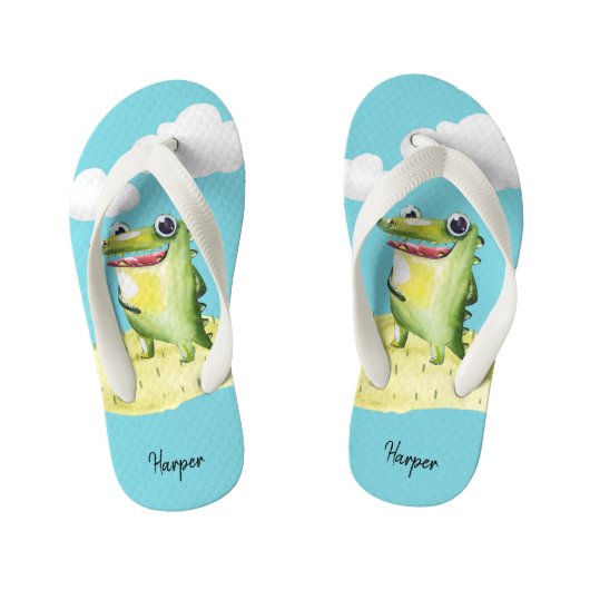 Schattigee Gator Illustratie met Jouw naam Kinder Teenslippers (Voetbed)