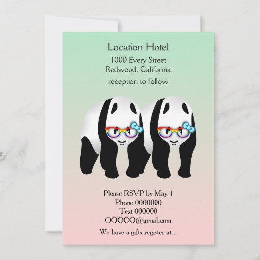 Schattigee Gay Panda's Rainbow Wearing Glasses Uit Kaart (Achterkant)