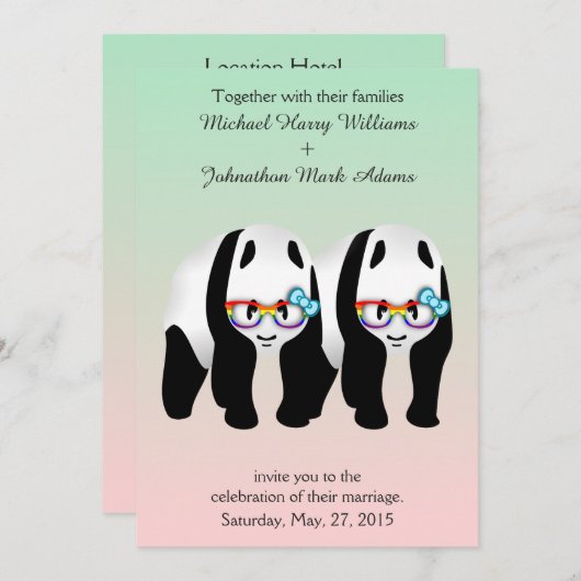 Schattigee Gay Panda's Rainbow Wearing Glasses Uit Kaart (Voorkant / Achterkant)