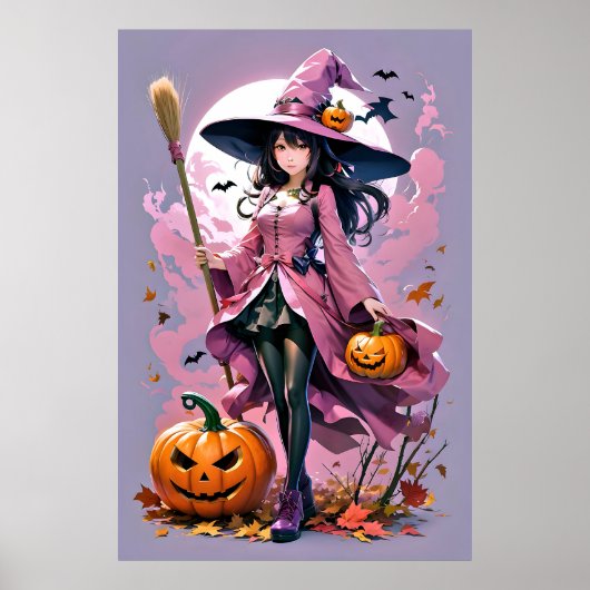 Schattigee geanimeerde halloween heks poster (Voorkant)