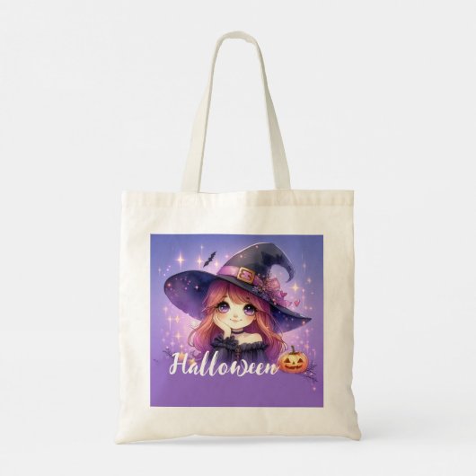 Schattigee geanimeerde halloween heks tote bag (Achterkant)